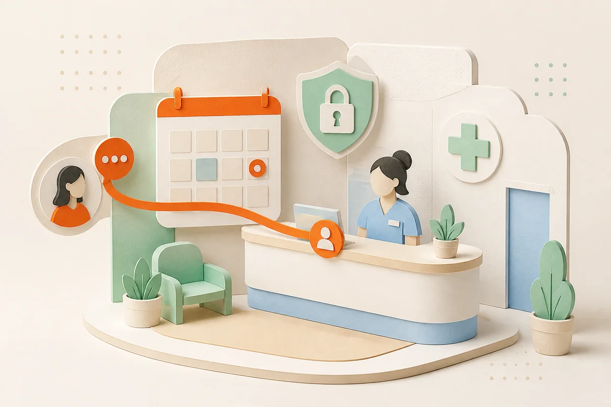 Clinic staff using AI support to route patient questions and human handoffs