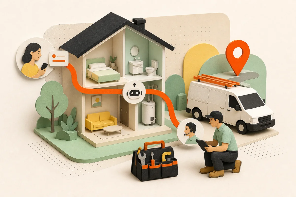 Home-service team turning customer messages into dispatch-ready job details