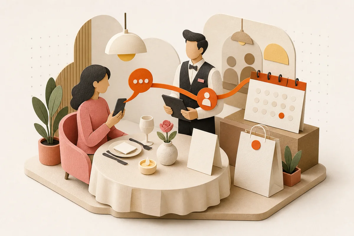 Restaurant team handling menu, reservation, and order questions with AI support