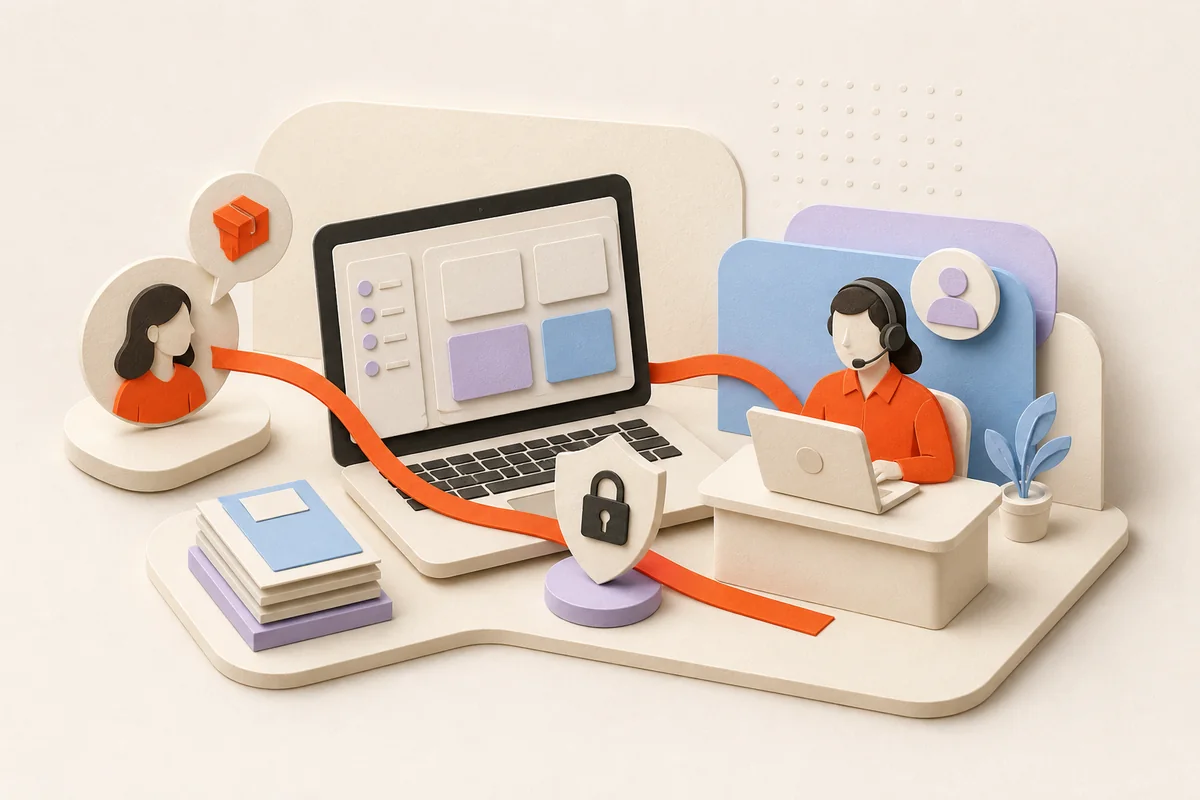 SaaS support team connecting product documentation, AI answers, and technical handoffs