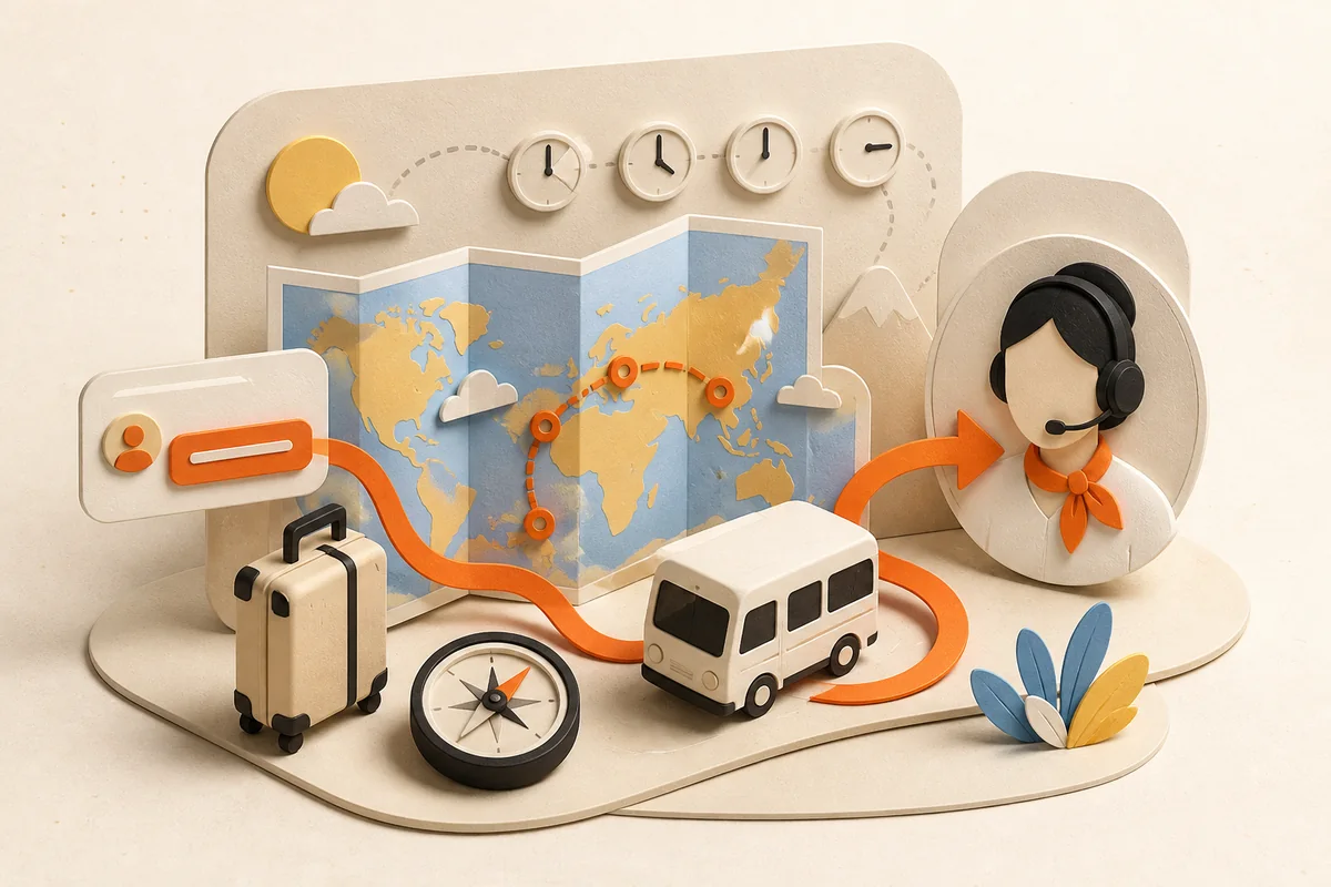 Travel team helping guests with trip discovery, departure questions, and disruptions